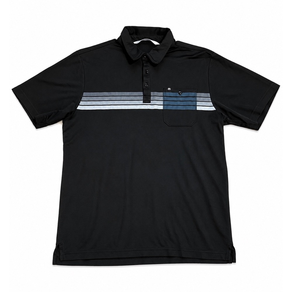 TravisMathew Mens Black Pima Cotton Blend Striped Pocket Golf Polo Shirt Size M